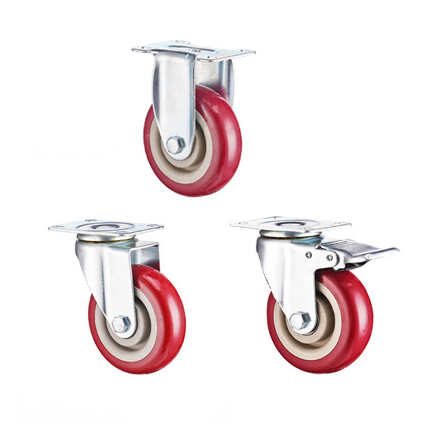 3/4/5/6 Inch Industrial Medium Duty 75Mm Castor PVC Red Swivel Heavy Duty Caster Rotating Wheels For 3Inch