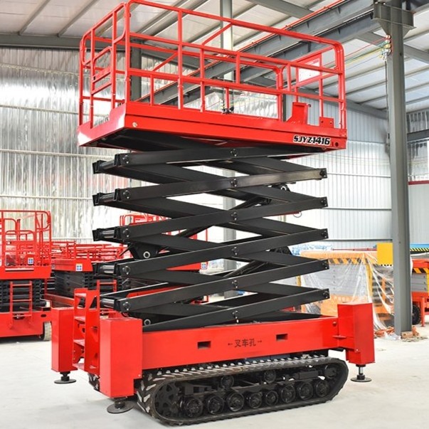 work terrain platforms cherry picker man self propelled hydraulic aerial platform crawler tracked small all rough scissor lift