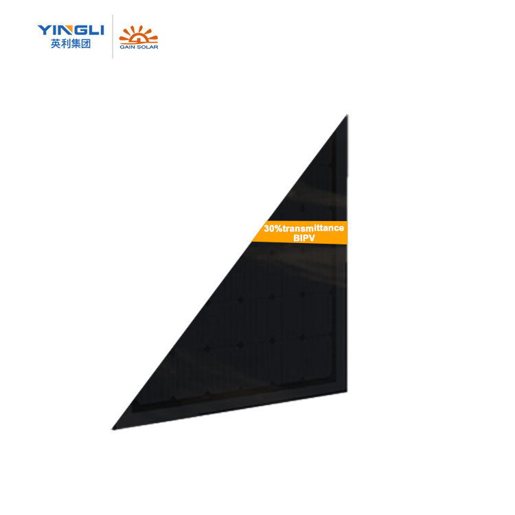 JiaSheng BIPV solar panel 1200*600size triangle double glass 30%transmittanceopen frame structure 215w solar roof tile system