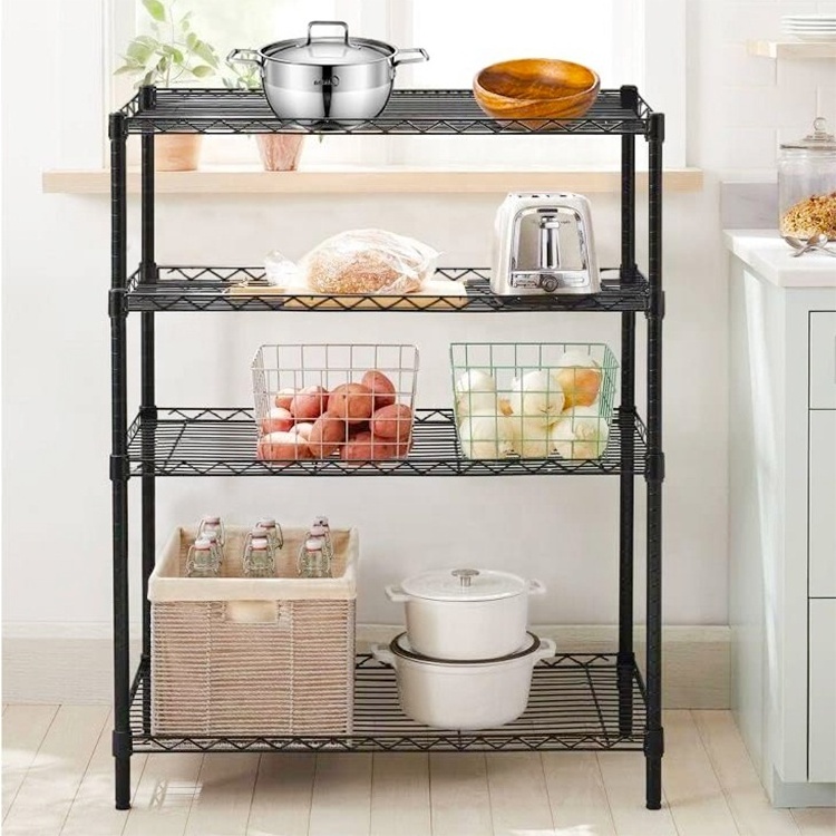 Rolling Steel Wire Shelving Rack Storage Shelf Heavy Duty Wheeled Garage Bakers 4-Tier Kitchen Display Storage Shelving Unit