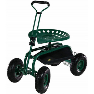 Rolling Garden Cart 360 Degree Swivel Seat Gardening Stool Scooter Work Seat Cart Scooter with Telescoping Handle