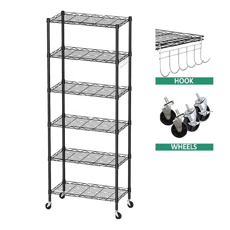 Wire Shelving Rack Rolling Steel Storage Shelf Heavy Duty Wheeled Garage Bakers 4-Tier Kitchen Display Storage Shelving Unit