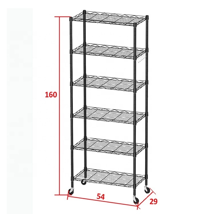 Heavy Duty 5-Shelf Rack Adjustable Organizer Rack Kitchen Storage Shelving Unit on Wheel Casters Steel Organizer Wire Rack