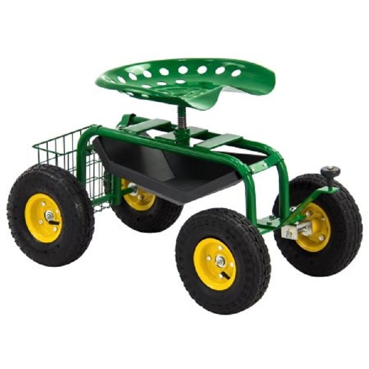 Swivel Rolling Garden Cart Scooter Rolling Garden Tractor Work Seat Telescoping Handle Utility Scooter