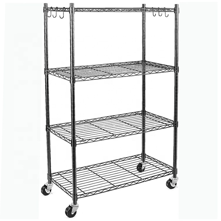 Heavy Duty 5-Shelf Rack Adjustable Organizer Rack Kitchen Storage Shelving Unit on Wheel Casters Steel Organizer Wire Rack