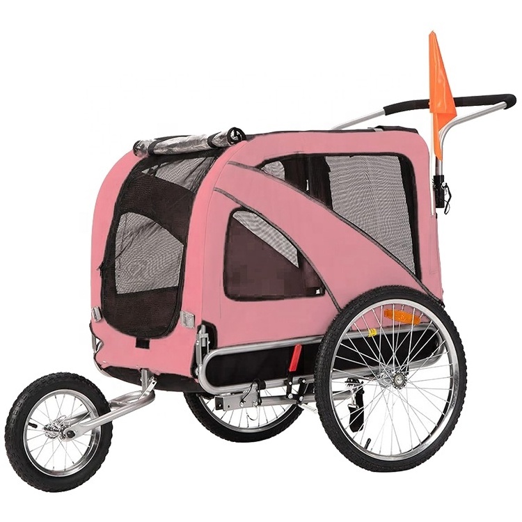 2 in 1 Large Dog Cart Bike Trailer Bicycle Pet Trailer Jogger Foldable Frame Lock Brakes Universal Coupler Hand Wagon