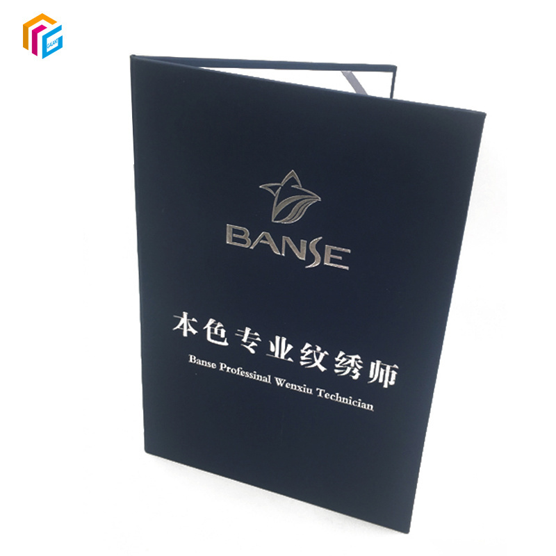 Custom A4 Fashion leather Certificate Holders Classic Cardboard File Paper Certificate Folder