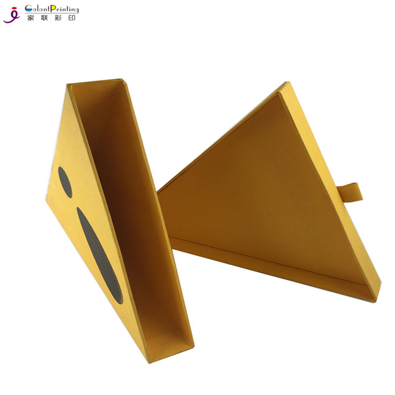 Luxury Yellow Cardboard Drawer Triangle Truffle Box With Handle Custom Printed