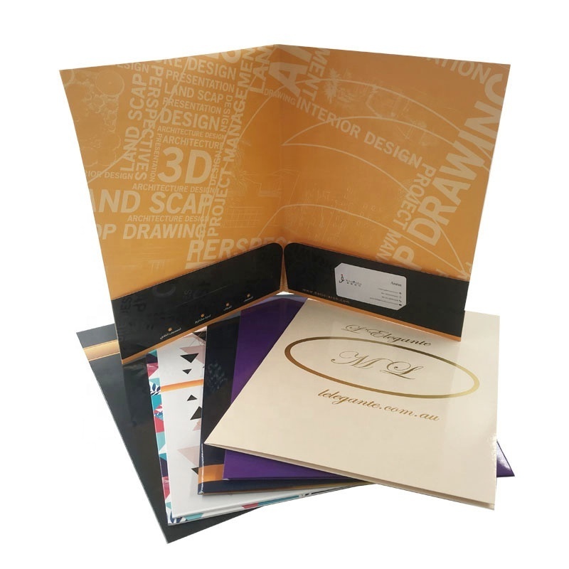 Folder Custom Logo a4 paper embossed real estate presentation files folders with double pocket and card holders printing folders