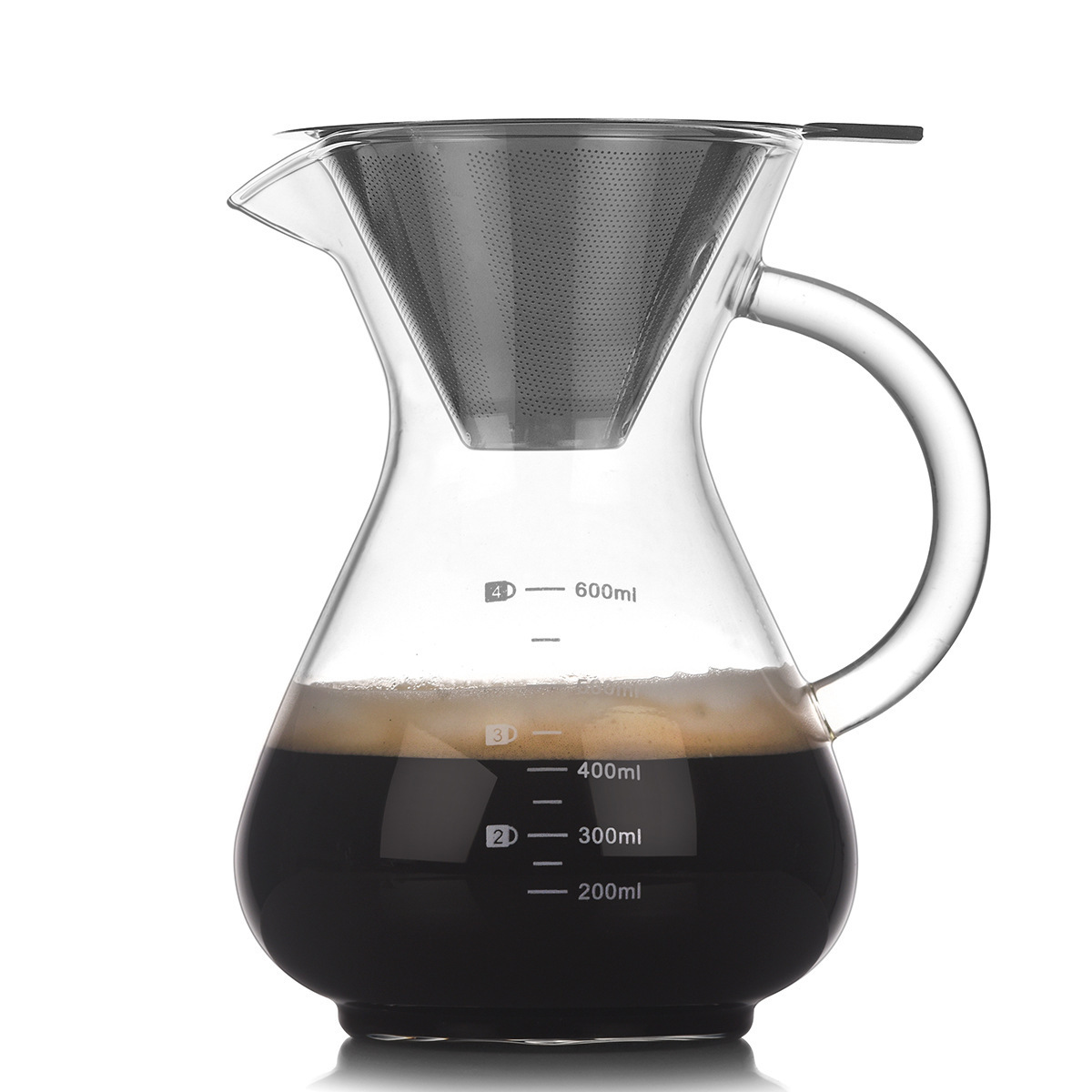 Pour Over Coffee Dripper for Coffee maker, Borosilicate Glass Carafe and Reusable Stainless Steel Permanent Filter