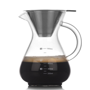 Pour Over Coffee Dripper for Coffee maker, Borosilicate Glass Carafe and Reusable Stainless Steel Permanent Filter