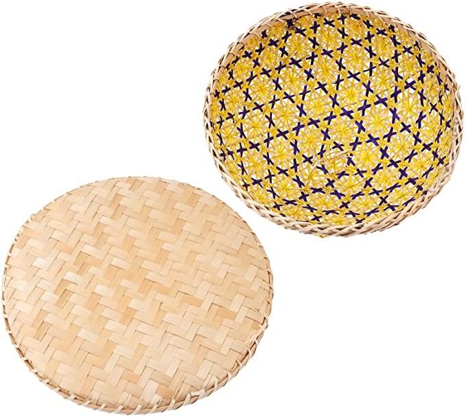 Yellow White Food Cover Net Tent Umbrella Wholesale Bamboo Basket Tray with cover for dining table for kitchenware