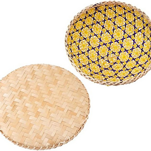 Yellow White Food Cover Net Tent Umbrella Wholesale Bamboo Basket Tray with cover for dining table for kitchenware