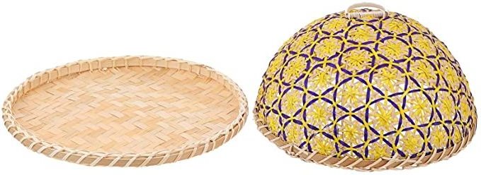 Yellow White Food Cover Net Tent Umbrella Wholesale Bamboo Basket Tray with cover for dining table for kitchenware