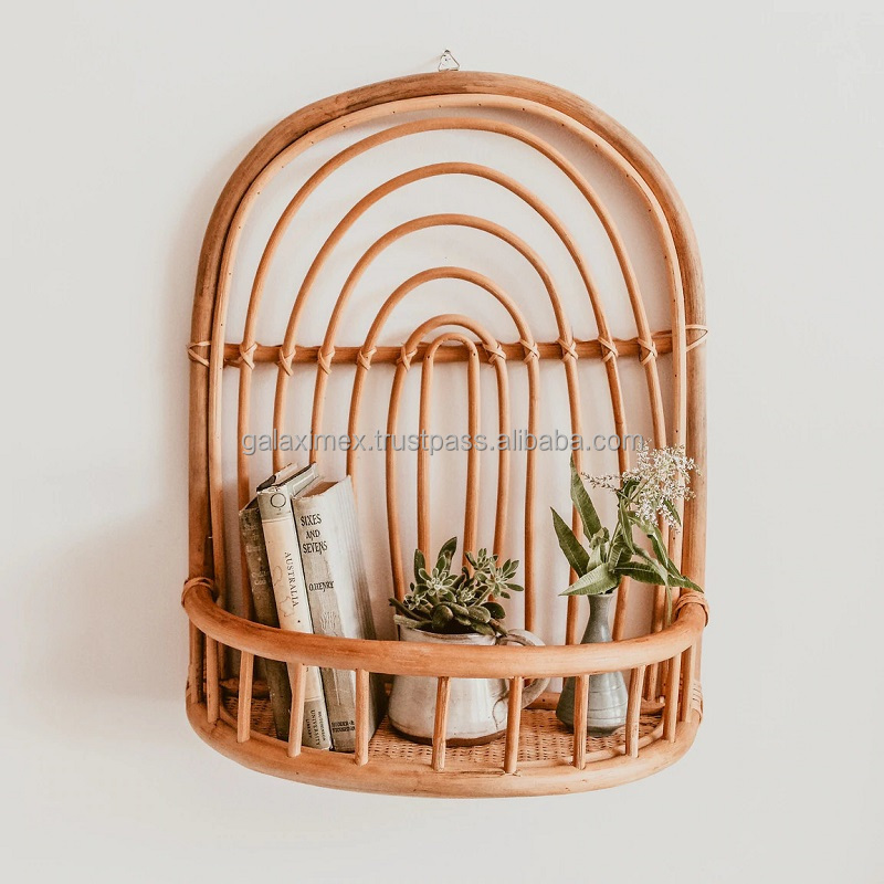 Eco-friendly Rattan Materials Cheap price rattan shelf with hook wall hanging home decoration handmade by Vietnam factory