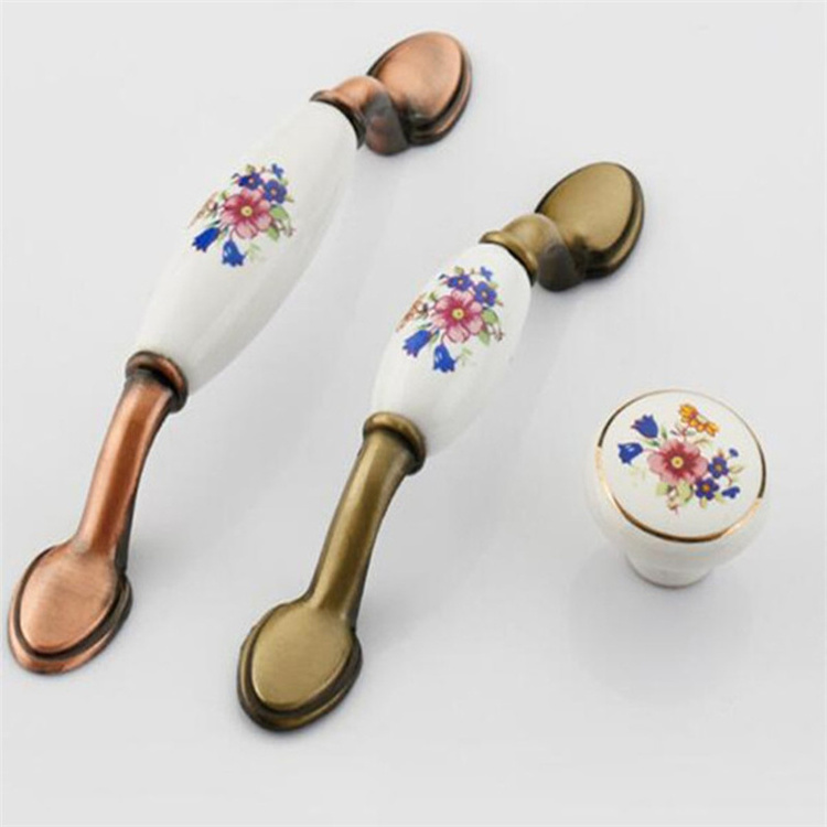 Chinese Style Luxury Retro Vintage Kitchen Bedroom Cabinet Drawer Ceramic Brass Pull Push Handle