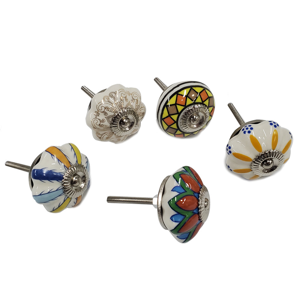 Pastoral Style Painted Ceramic Knob Round Bedroom Cabinet Door Kitchen Pull Handle Drawer Furniture Knobs