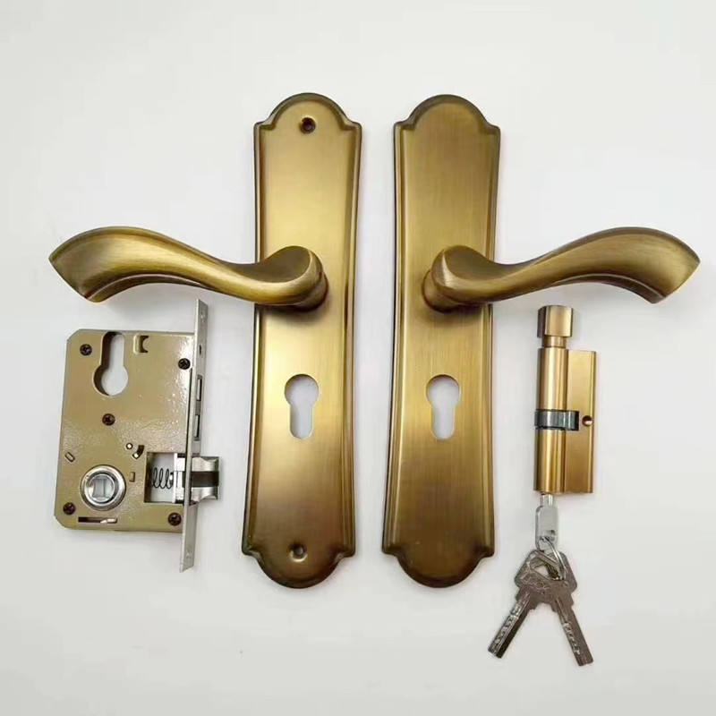 Shining Golden Luxury Zinc Alloy Handle Lockset Lever Door Lock Mechanical Lock Home Apartments Entry Handleset Lock