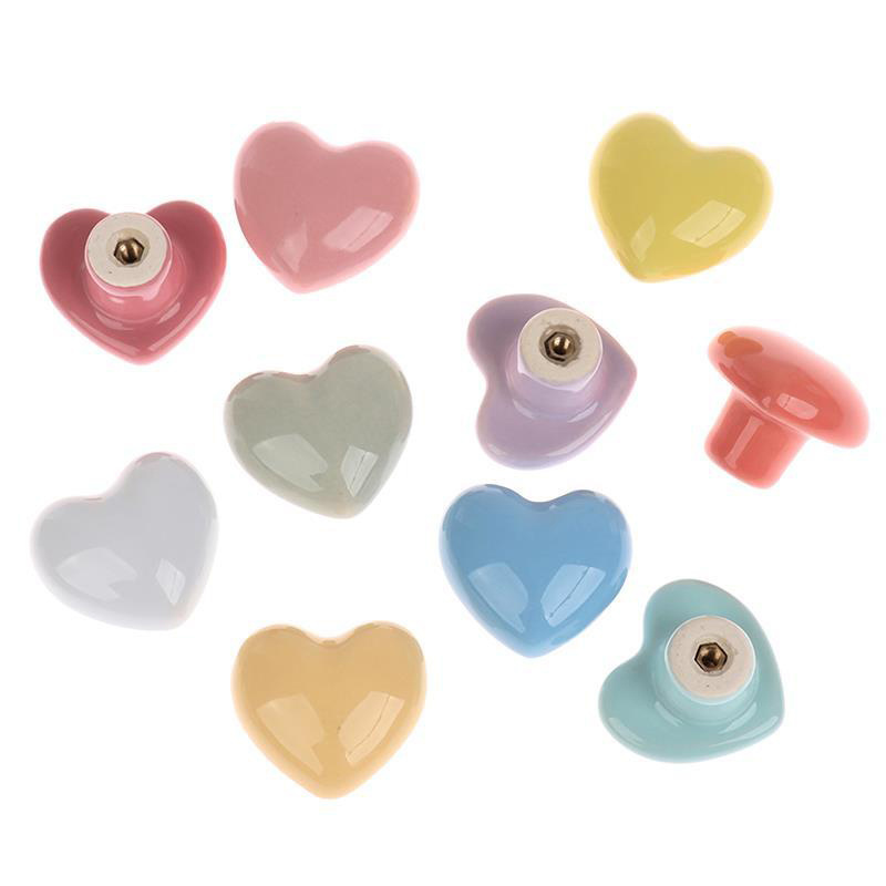 Door Knobs and Handles Children Room Ceramic Cartoon Cabinet Knobs and Handles Colorful Heart Drawer Closet for Furniture Handle