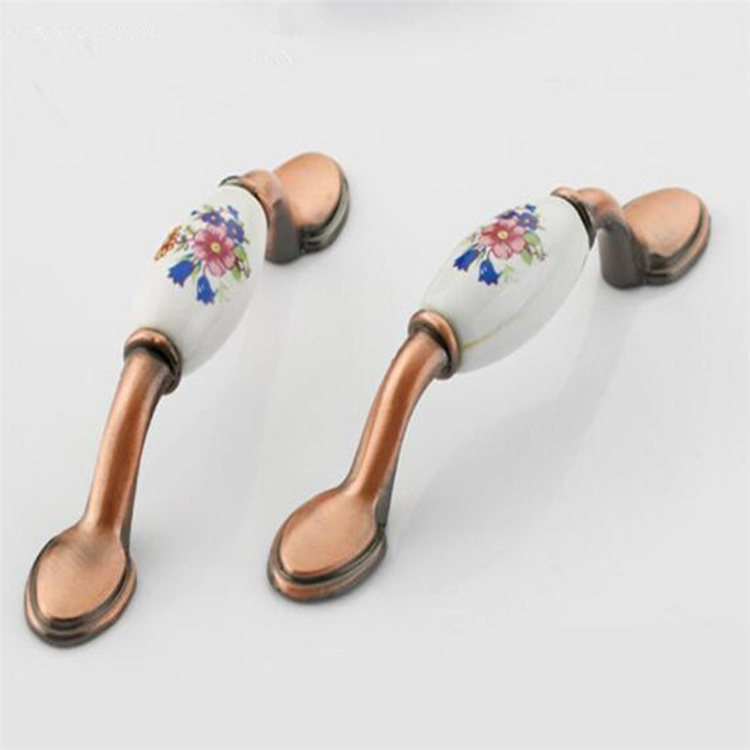 Chinese Style Luxury Retro Vintage Kitchen Bedroom Cabinet Drawer Ceramic Brass Pull Push Handle