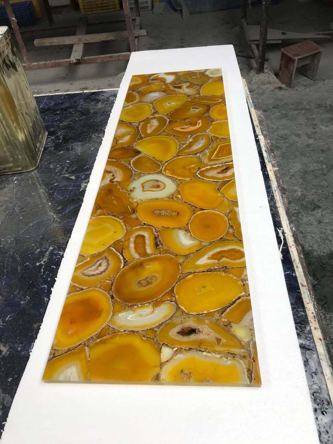 gemstone agtate coffee table top cafe bar , yellow agate stone countertop