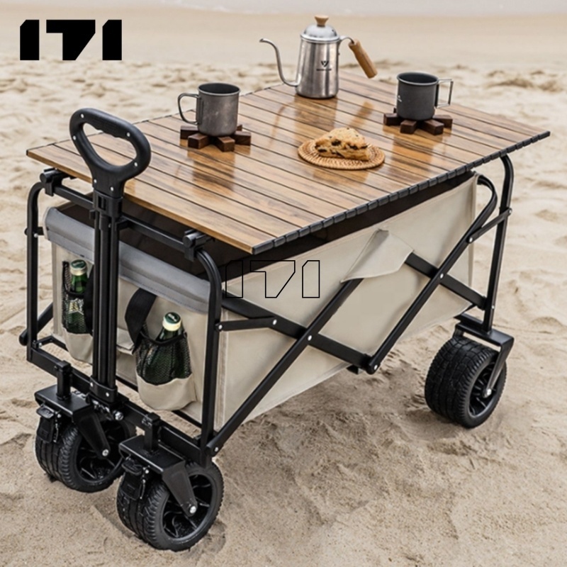 Trolley Adjustable Heavy Duty Collapsible Folding Utility Wagon Outdoor Camping Cart Beach Picnic Camping Wagon