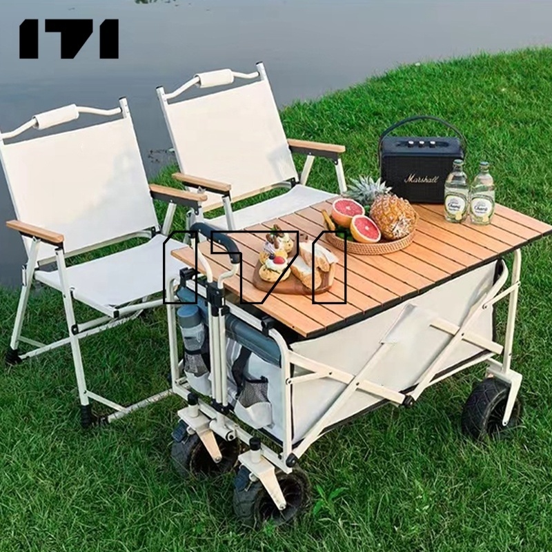 Trolley Adjustable Heavy Duty Collapsible Folding Utility Wagon Outdoor Camping Cart Beach Picnic Camping Wagon