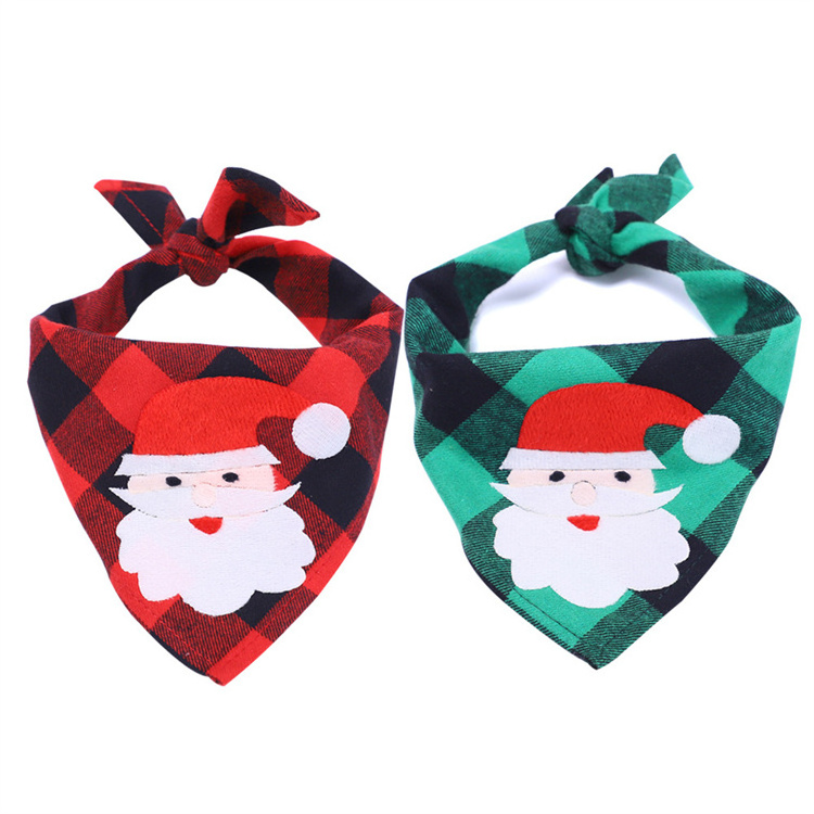 Adjustable Washable Christmas Cat Scarf Triangle Dog Scarves Plaid Cloth Bandanas