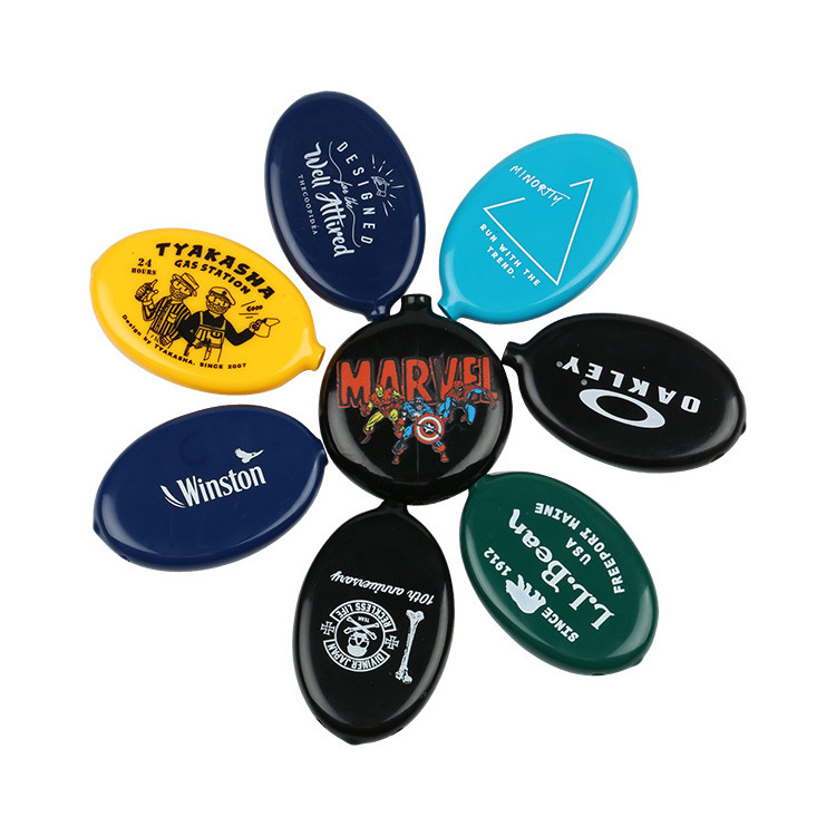 Custom Logo Printed Promotion Gifts Oval Coin Holder Chain change wallet PVC Rubber Coin Purse