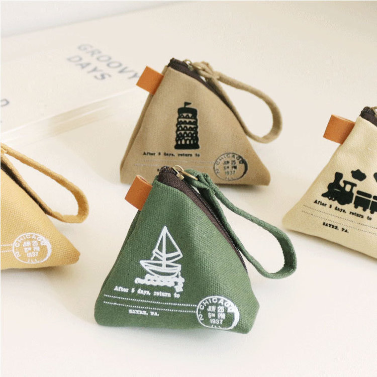 Promotional custom printed triangle canvas vintage keychain coin purse