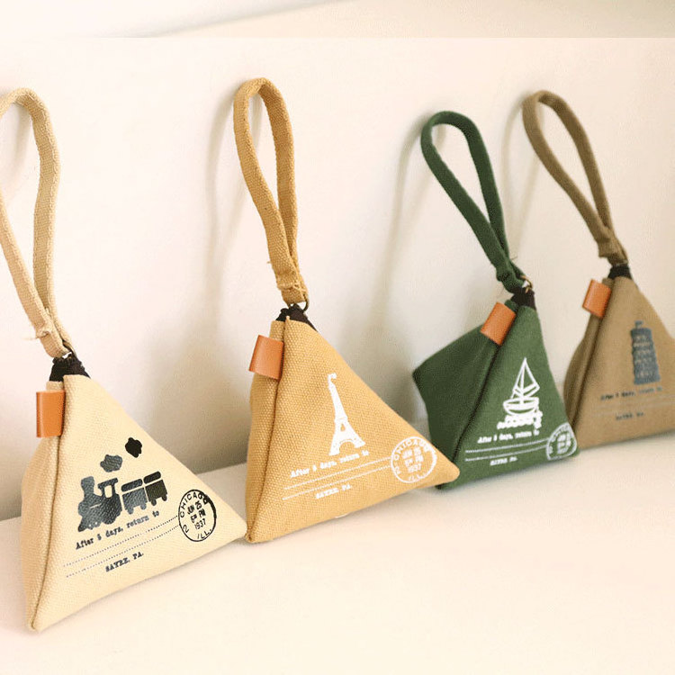 Promotional custom printed triangle canvas vintage keychain coin purse