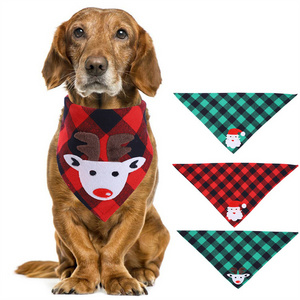 Adjustable Washable Christmas Cat Scarf Triangle Dog Scarves Plaid Cloth Bandanas