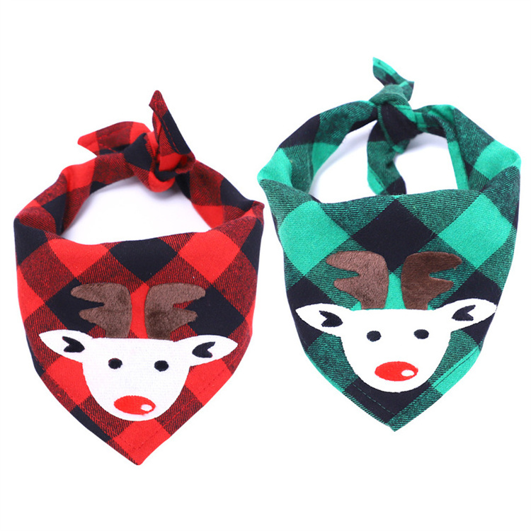 Adjustable Washable Christmas Cat Scarf Triangle Dog Scarves Plaid Cloth Bandanas