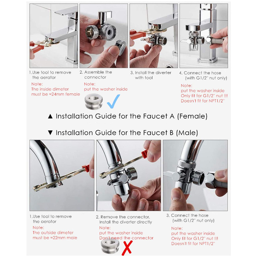 Faucet Diverter Valve With Aerator and Male Threaded Adapter, Faucet Adapter for Hose Attachment, Faucet Connector for Diversio