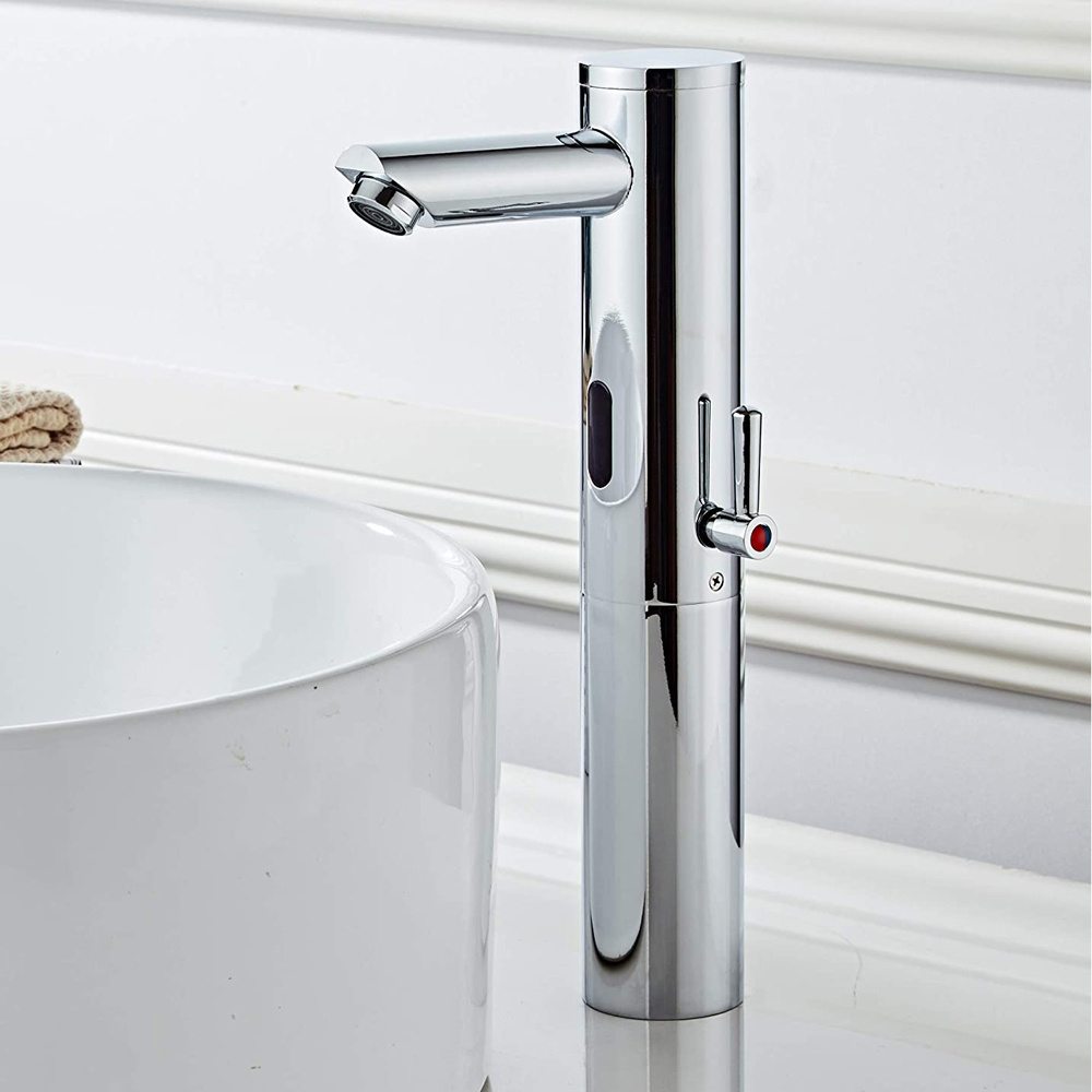 Platform Tall Body Basin Electronic Automatic Sensor Touchless Bathroom Sink Faucet Vessel Sink Tap Chrome Finished