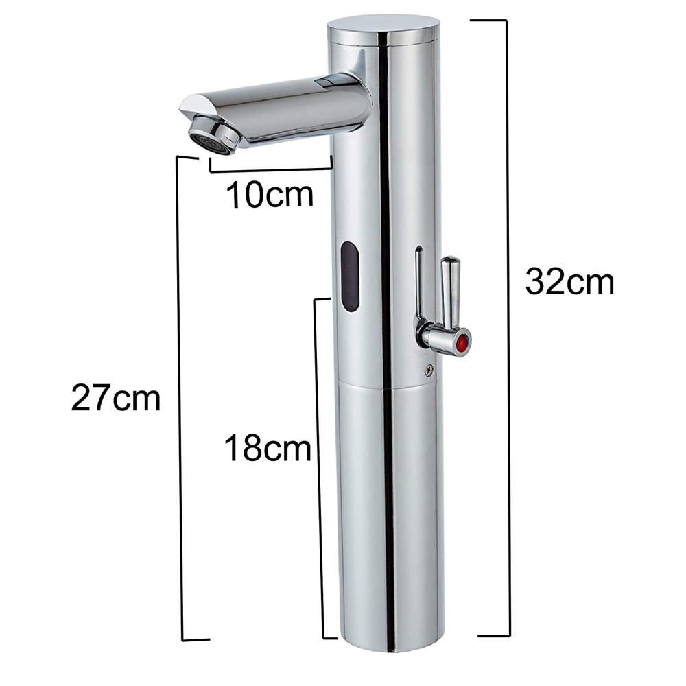 Platform Tall Body Basin Electronic Automatic Sensor Touchless Bathroom Sink Faucet Vessel Sink Tap Chrome Finished