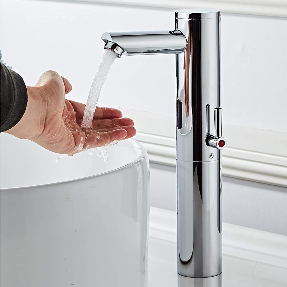 Platform Tall Body Basin Electronic Automatic Sensor Touchless Bathroom Sink Faucet Vessel Sink Tap Chrome Finished