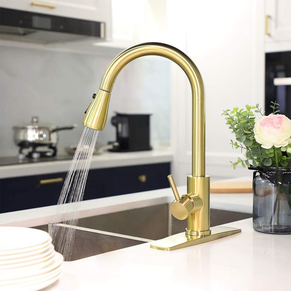 GALENPOO Gold Kitchen Faucets with Pull Down Sprayer, Kitchen Sink Faucet with Pull Out Sprayer, Copper Kitchen Faucet,