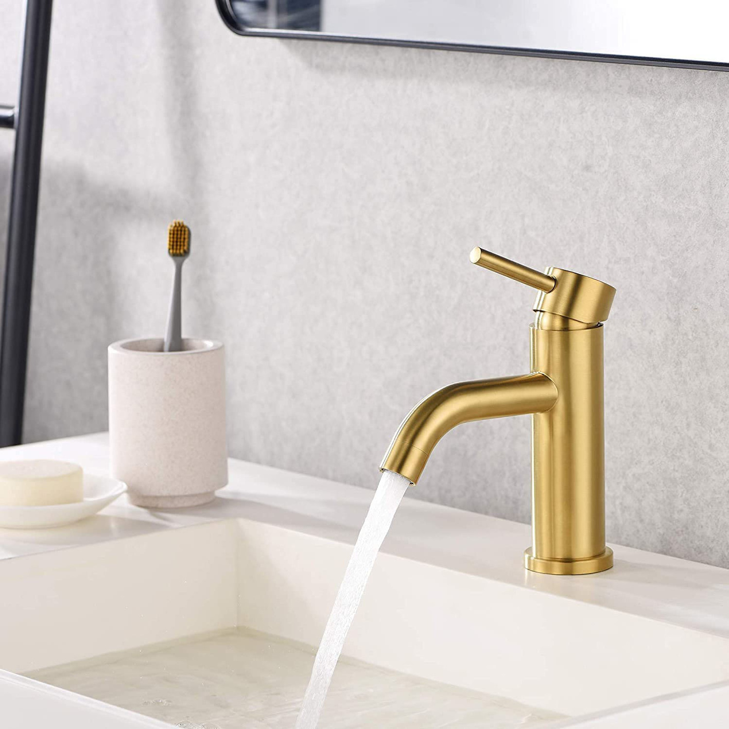 GALENPOO Bathroom Faucet Brushed Gold,Single Hole Bathroom Sink Faucet Brass,Modern Single Handle Vanity Faucet