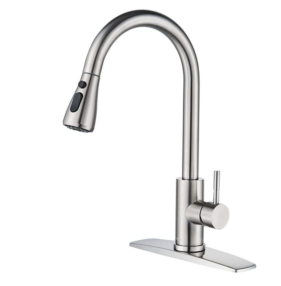 GALENPOO Single Handle High Arc Brushed Nickel Pull Out Kitchen Faucet Single Level Stainless Steel Kitchen Sink Faucets