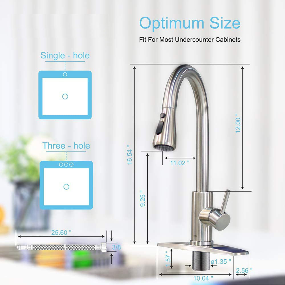 GALENPOO Single Handle High Arc Brushed Nickel Pull Out Kitchen Faucet Single Level Stainless Steel Kitchen Sink Faucets