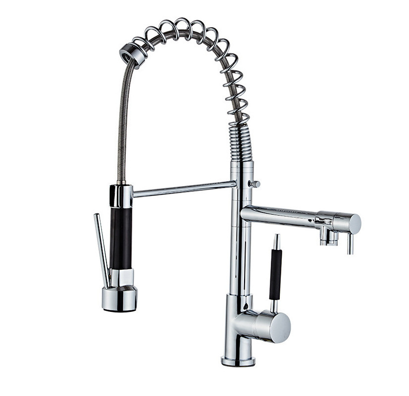 GALENPOO Contemporary Spring Kitchen Sink Faucet with Pull Down Sprayer, High Arch Commercial Brass Single Handle Spring