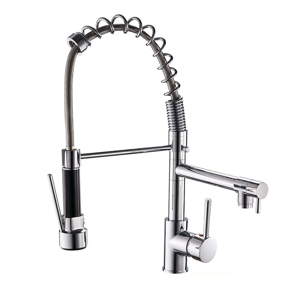 GALENPOO Contemporary Spring Kitchen Sink Faucet with Pull Down Sprayer, High Arch Commercial Brass Single Handle Spring