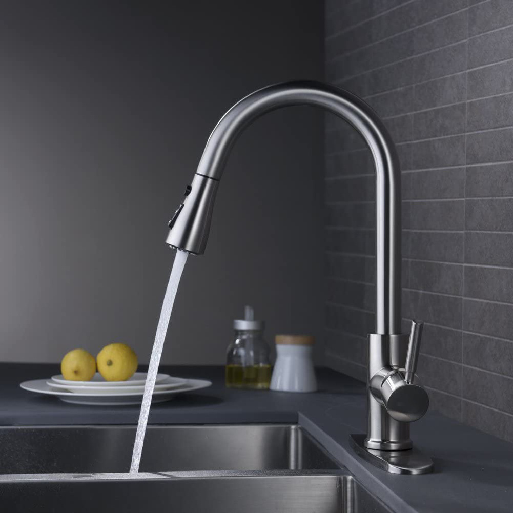 GALENPOO Single Handle High Arc Stainless Steel Brushed Nickel Pull Out Kitchen Faucet,with Pull Down Sprayer