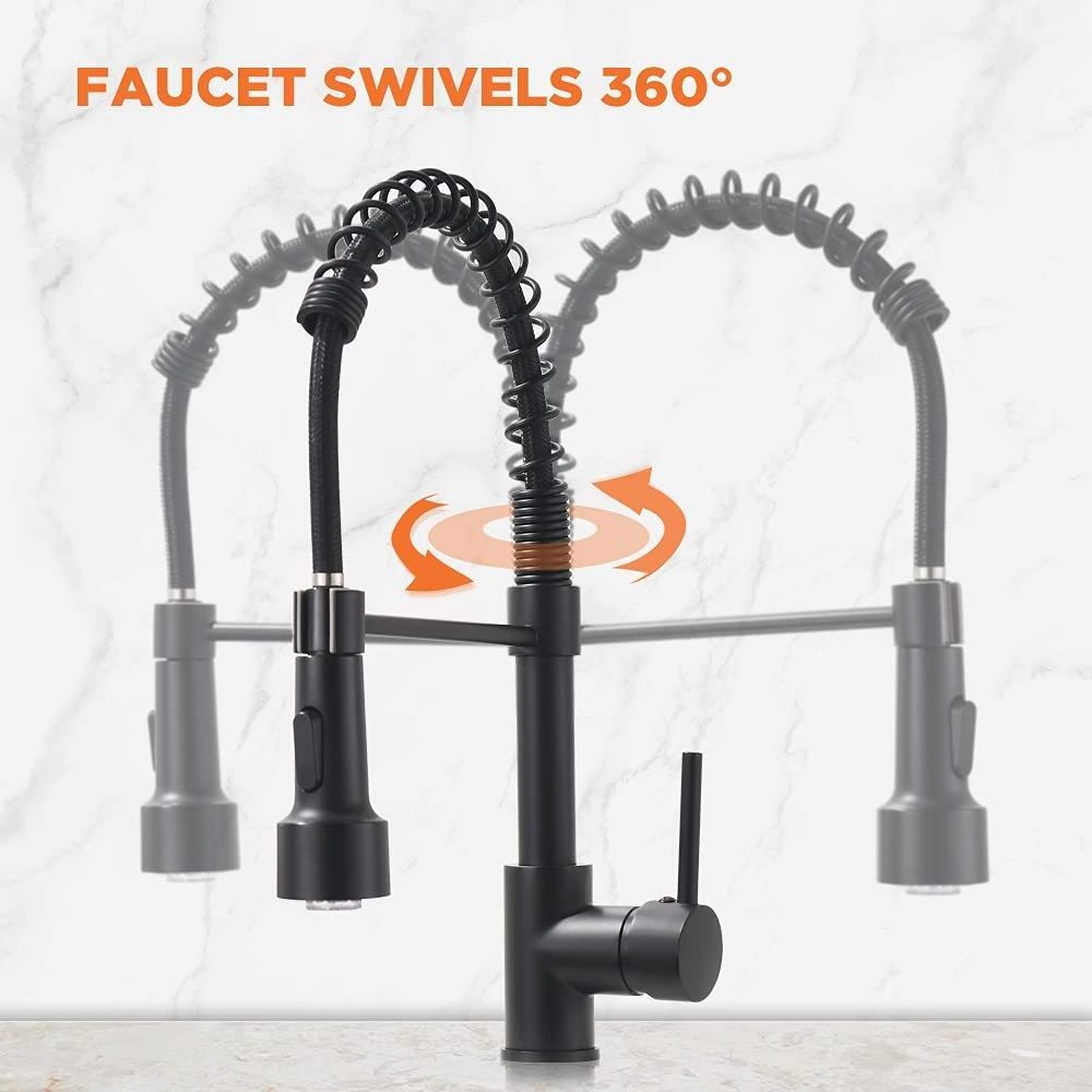 Galenpoo Kitchen Faucet with LED Sprayer Single Handle Pull Down Sprayer Spring Kitchen Sink Faucet with LED Light