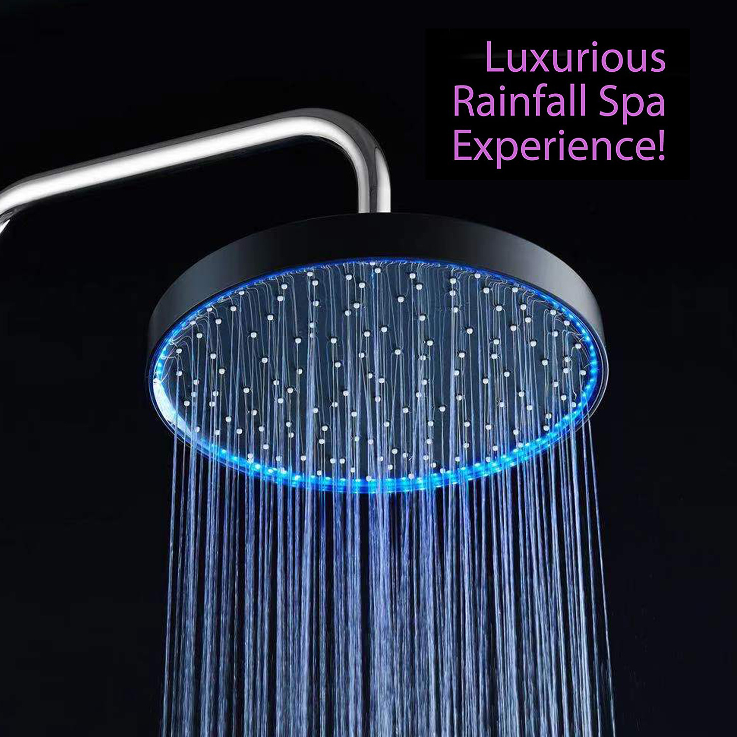 Galenpoo shower head led with hose, waterfall and rainfall shower head with led lights, led meteor shower rain lights