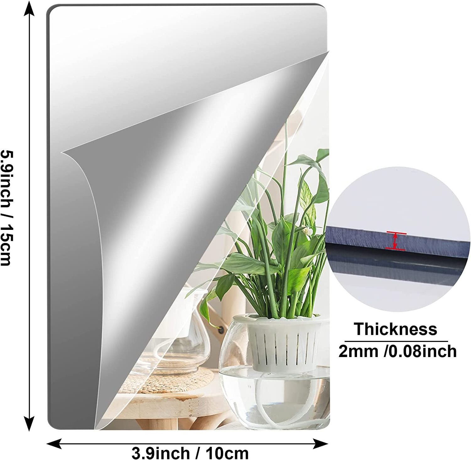 Self Adhesive Acrylic Mirror Mirror Tiles Flexible Plastic Sheets Wall Stickers  2MM Thick Frameless Small Mirror