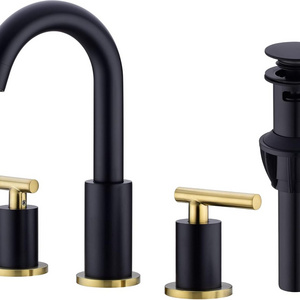 classic design Bath Widespread brass matte black mixer dual handle bathroom basin faucet