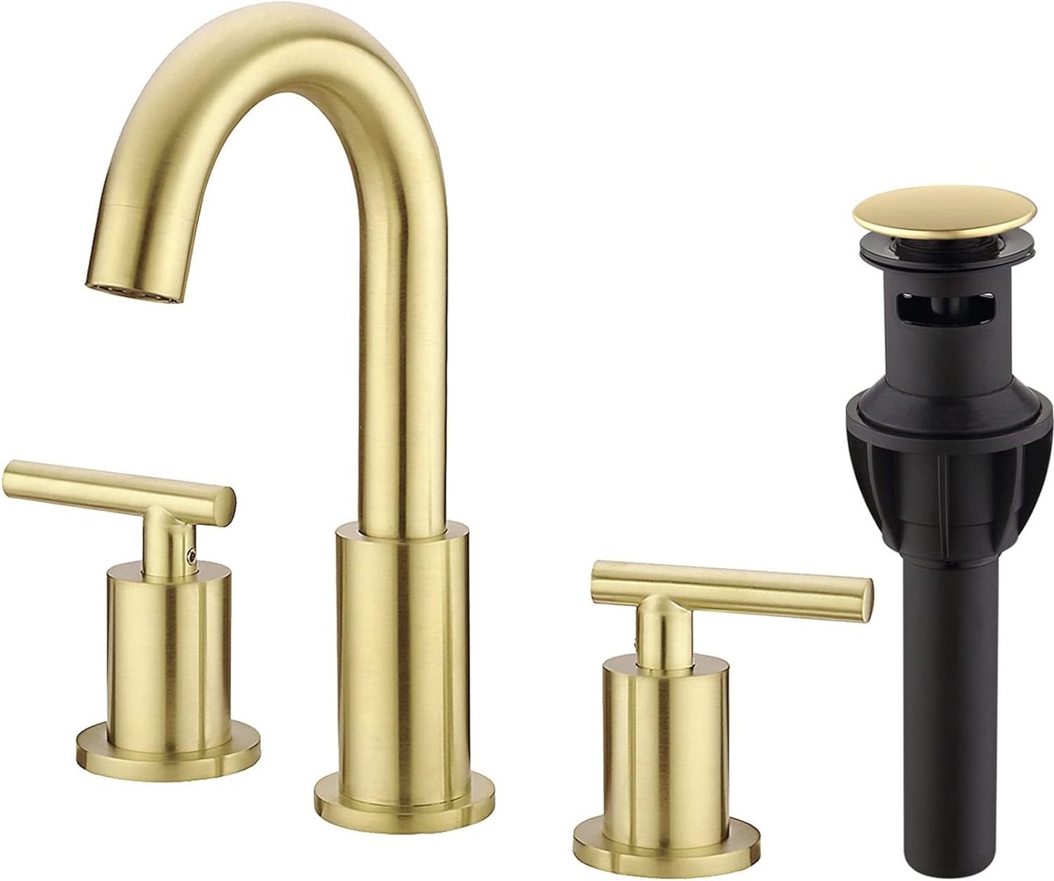 2 Handle  Brass Bathroom Sink Faucet 3 Hole Widespread with  Overflow Pop Up Drain Assembly