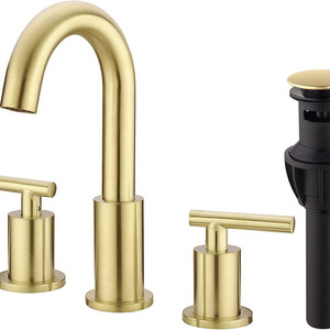 2 Handle  Brass Bathroom Sink Faucet 3 Hole Widespread with  Overflow Pop Up Drain Assembly